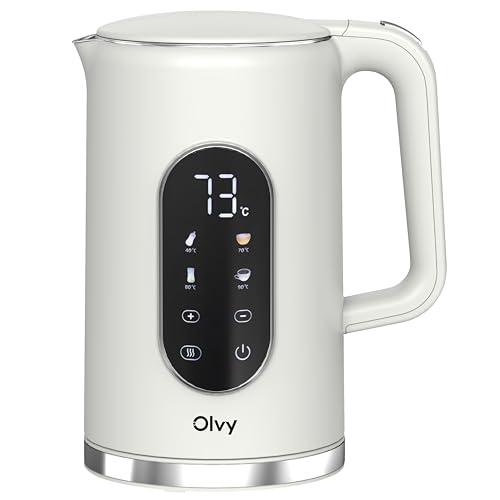 Olvy Bollitore Elettrico Senza Fili 1,7L con Controllo della Temperatura – Kettle Elettrico in Acciaio Inox, Doppia Parete Isolante, Funzione Mantenimento Caldo – Bollitori Elettrici 2200W