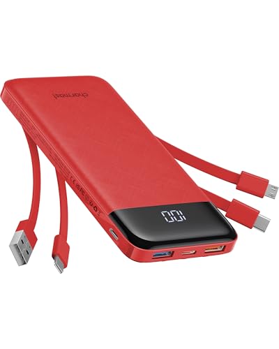 charmast Portable Charger with Reinforced Built-in 4 Cables,10000mAh Power Bank Travel Essentials 6 Outputs 3 Inputs 3A Fast Charging Compatible with iPhone iPad Samsung Google Pixel LG Moto etc.