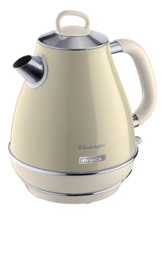 Ariete Bollitore Vintage 2869, Bollitore Elettrico con Livello Acqua Visibile, Base Cordless a 360°, Spegnimento Automatico, Filtro Tisana, Capacità 1,7 L, Acciaio Inossidabile, 2000W, Beige