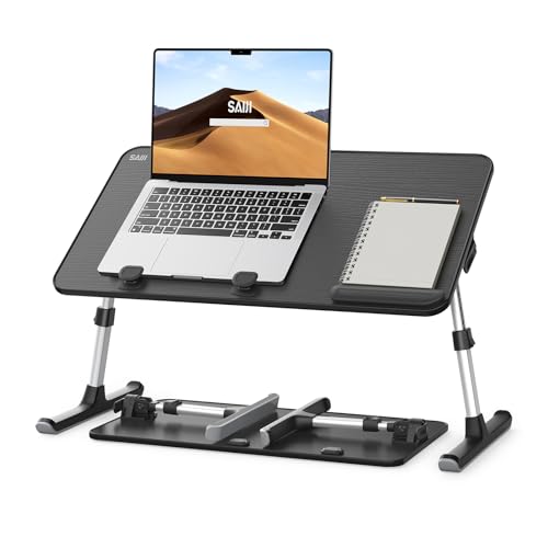 Desk, Table, SAIJI Adjustable Laptop Stand, Breakfast Tray, 5 Heights, 4 Angles, Stable Folding Table for Bed Sofa Desk, Suitable for Laptops up to 17 Inches (60 x 33 cm Black)