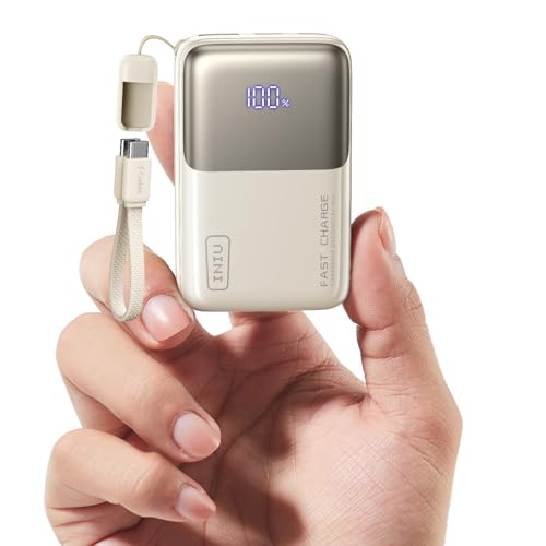INIU Pocket Size Portable Charger, Ultra Small 10000mAh 45W PD Power Bank, Fast Charging Battery Pack, Travel Essentials Powerbank for Business Travelers Students Multiple Device Users, Light White